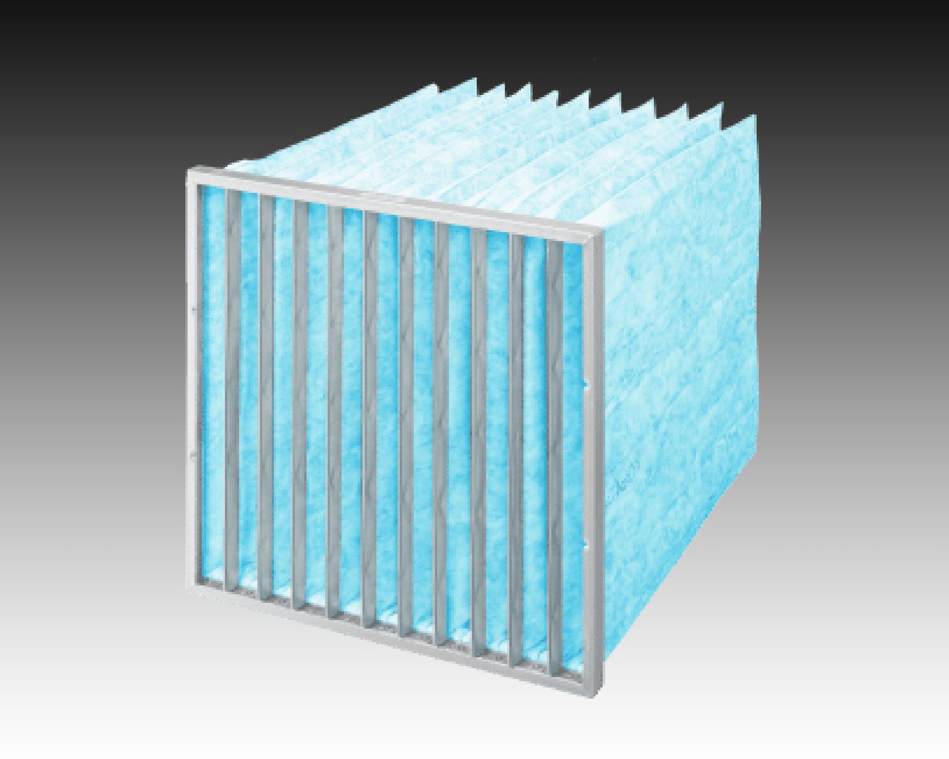 A blue filter with a metal frame is sitting on a table.