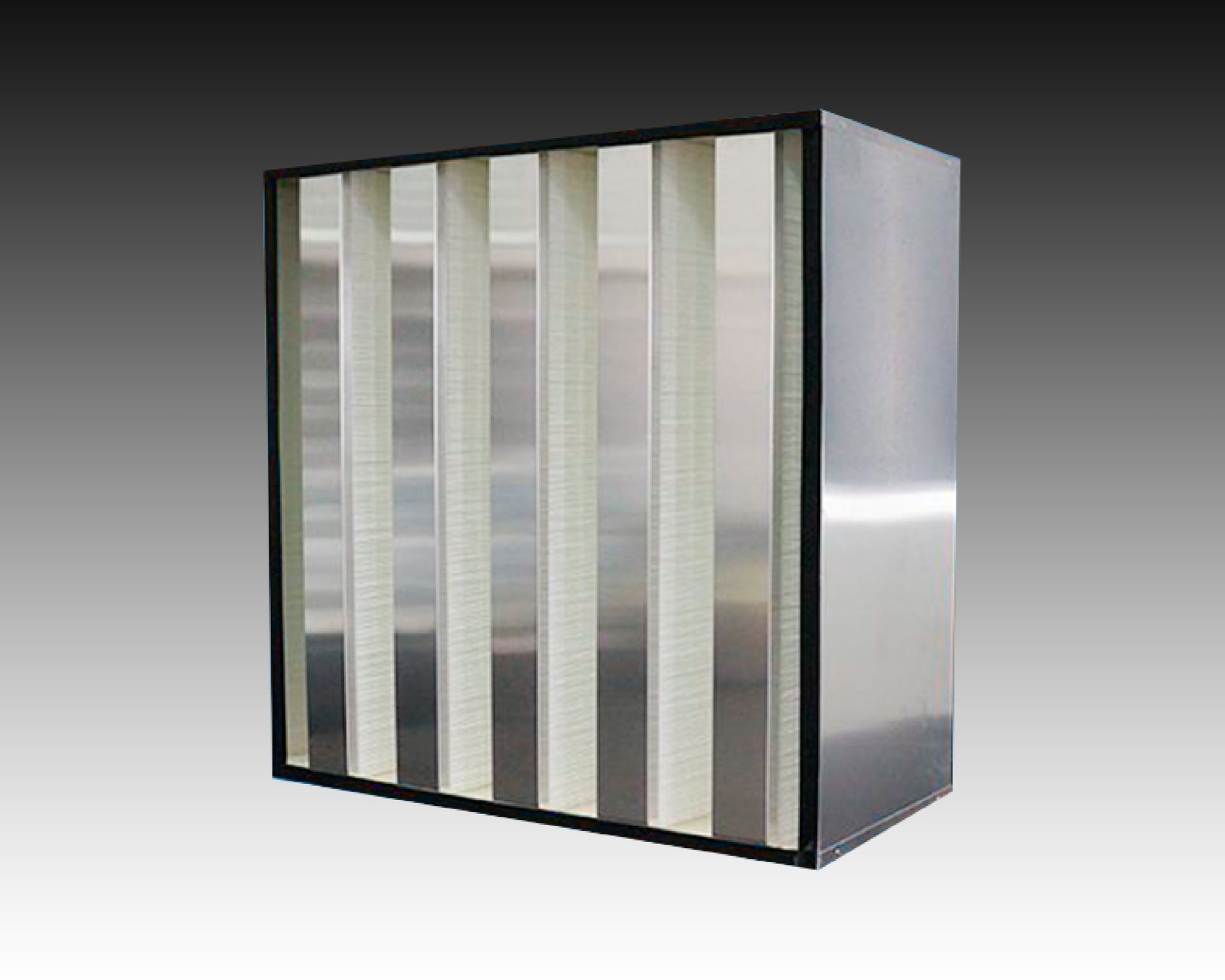 A stainless steel box with white stripes on it is sitting on a white surface.