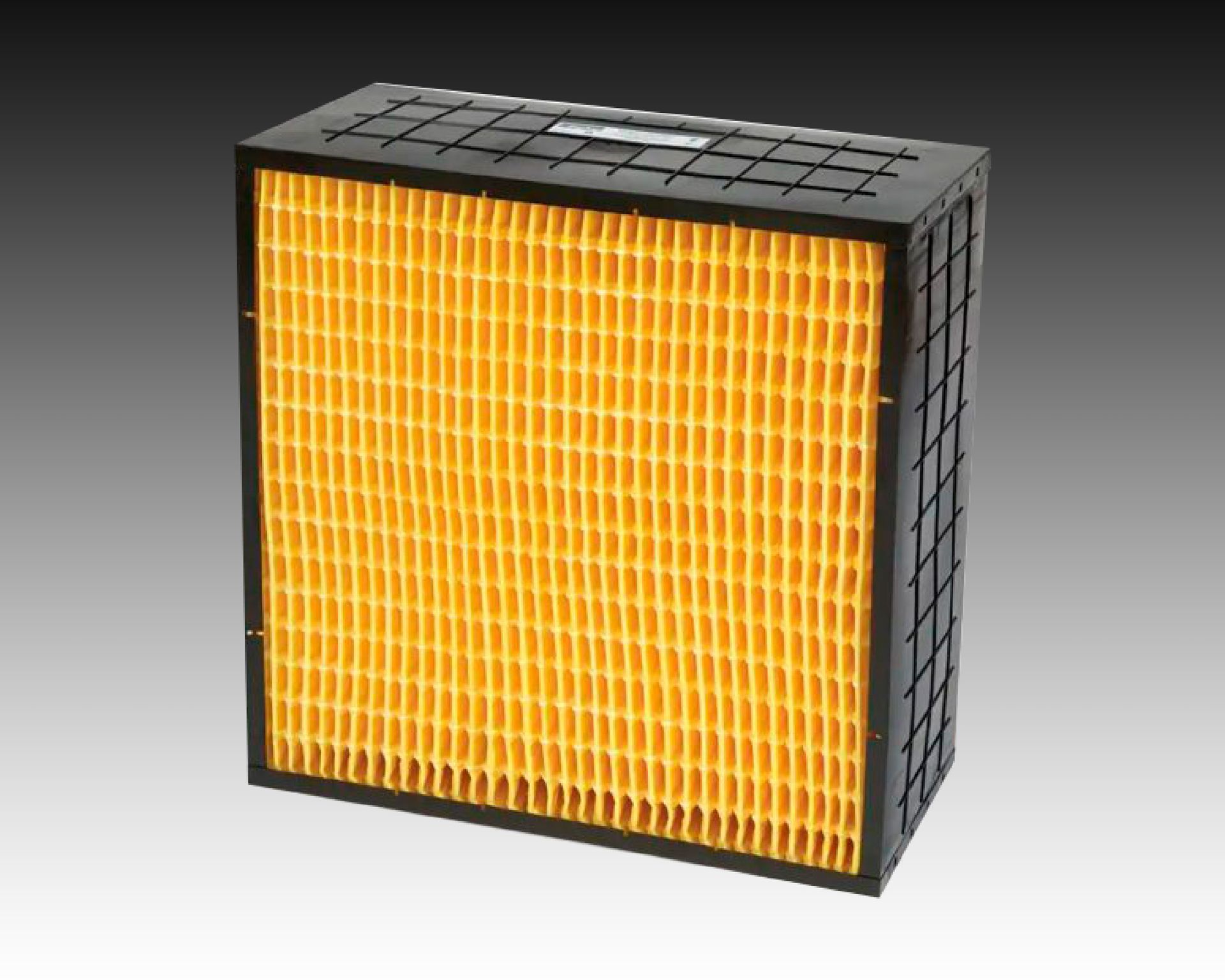 A black box with a yellow filter inside of it