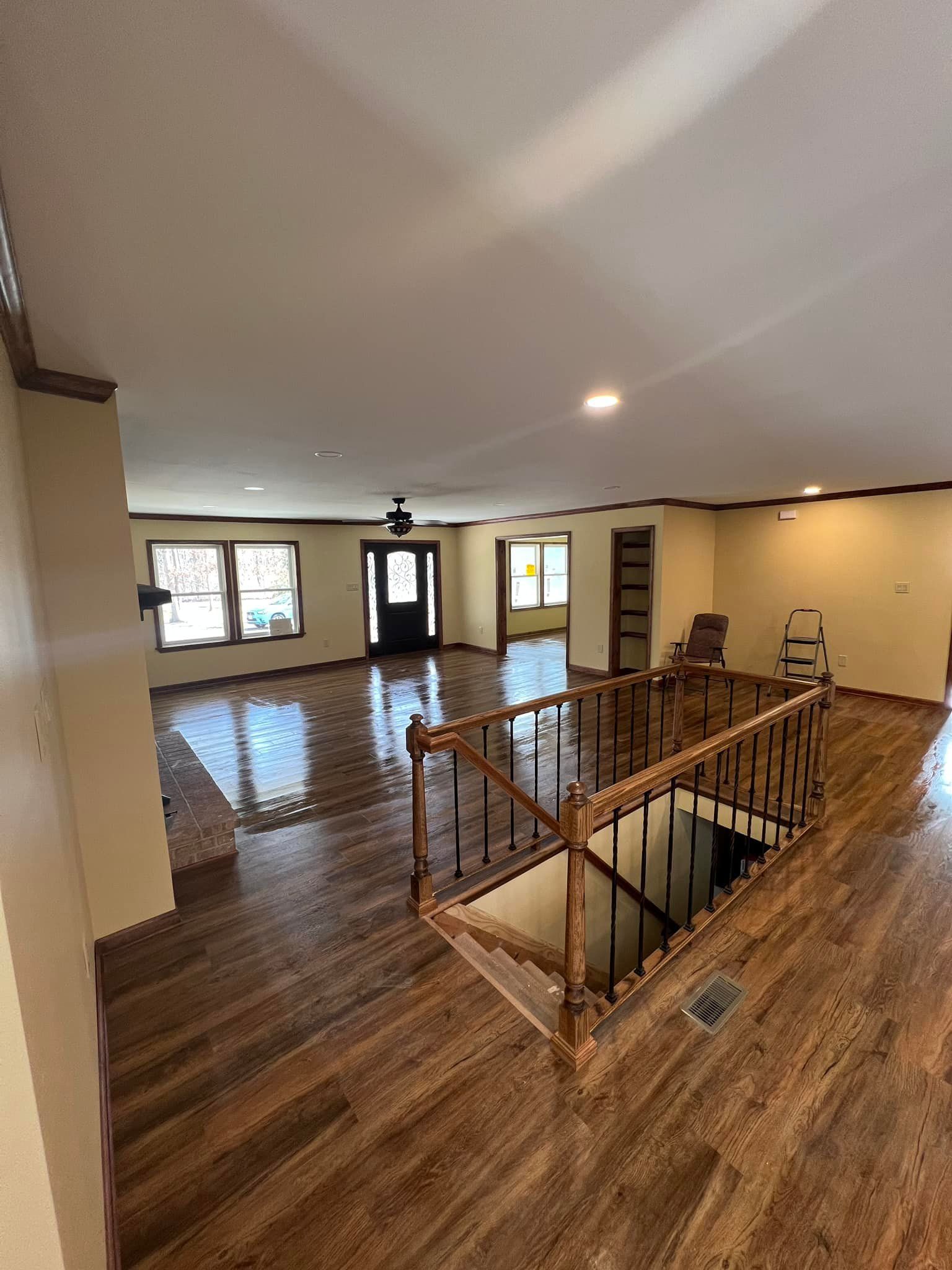 There is a staircase leading up to the second floor of the house.