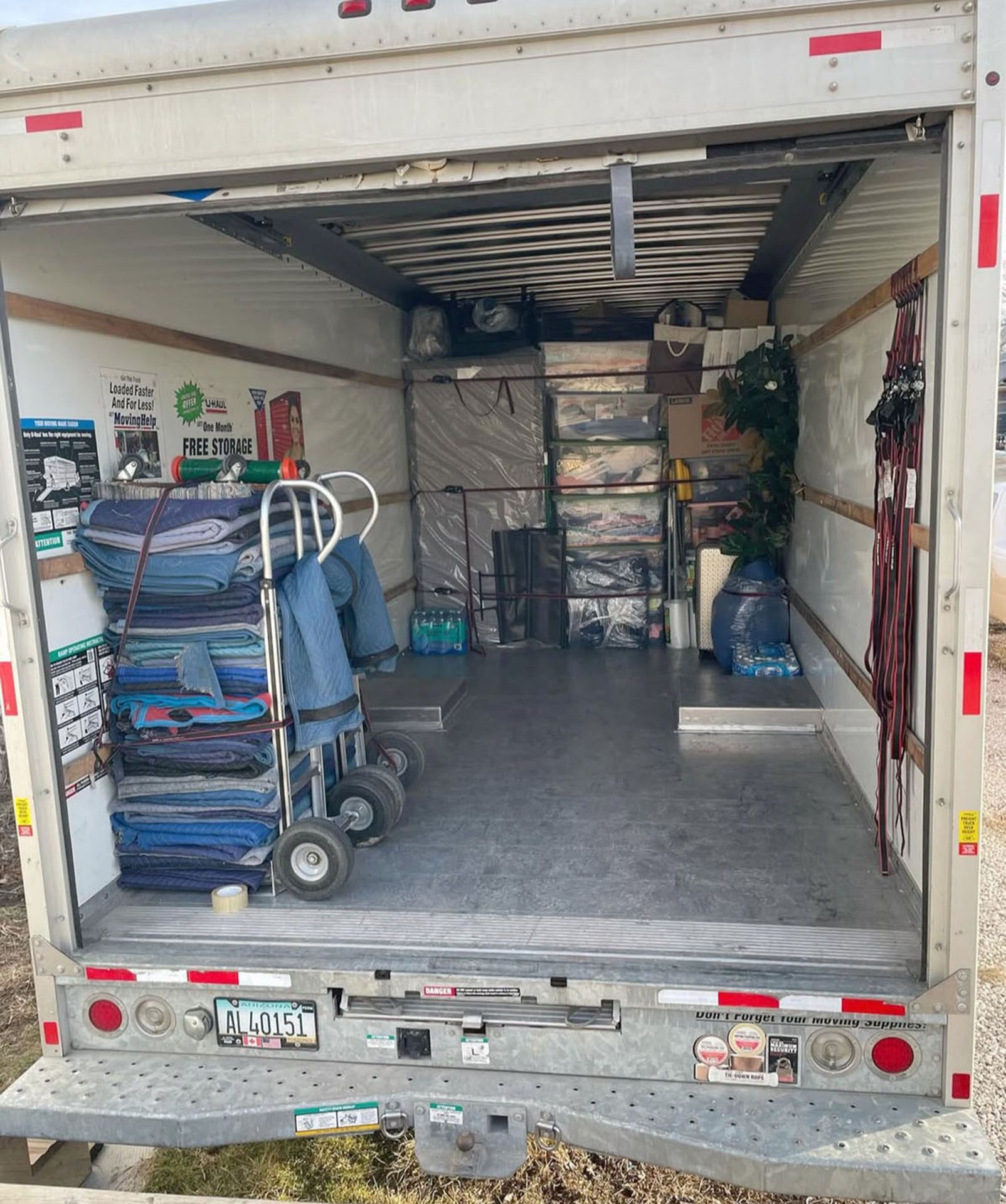 The inside of a moving truck