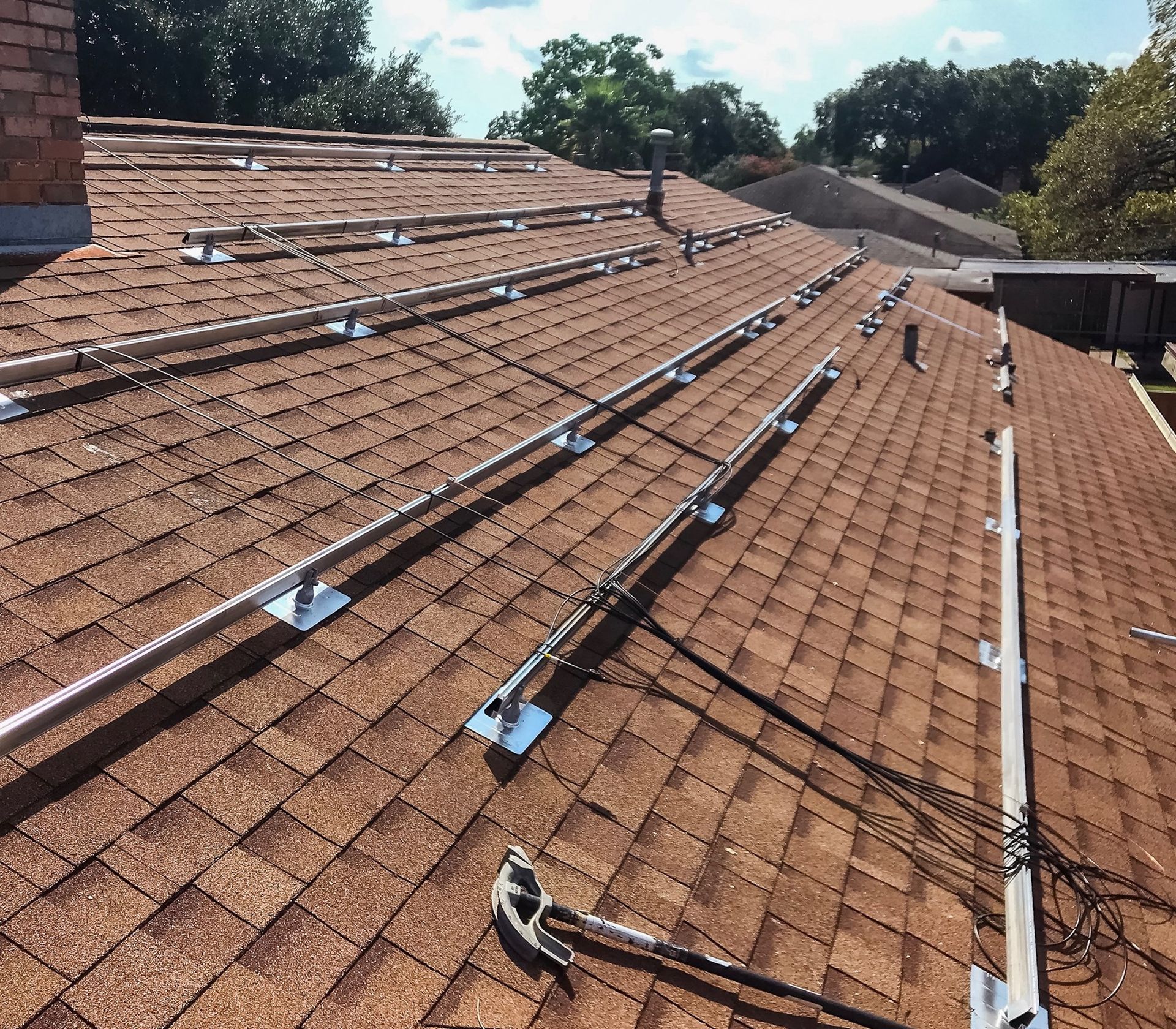 A roof with solar panels installed on it