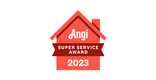 Angi Super Service Award 2023 logo: red house shape with 