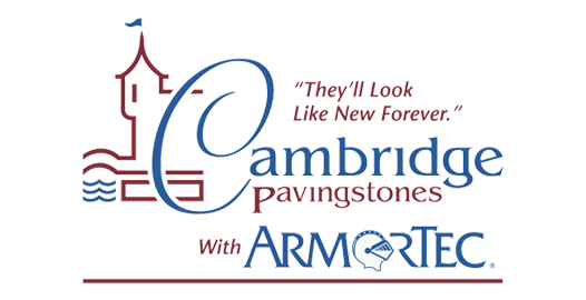 Cambridge pavingstones logo with castle graphic and the tagline 