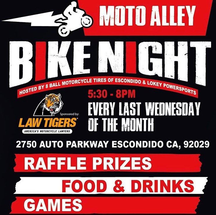 A poster for moto alley bike night every last wednesday of the month