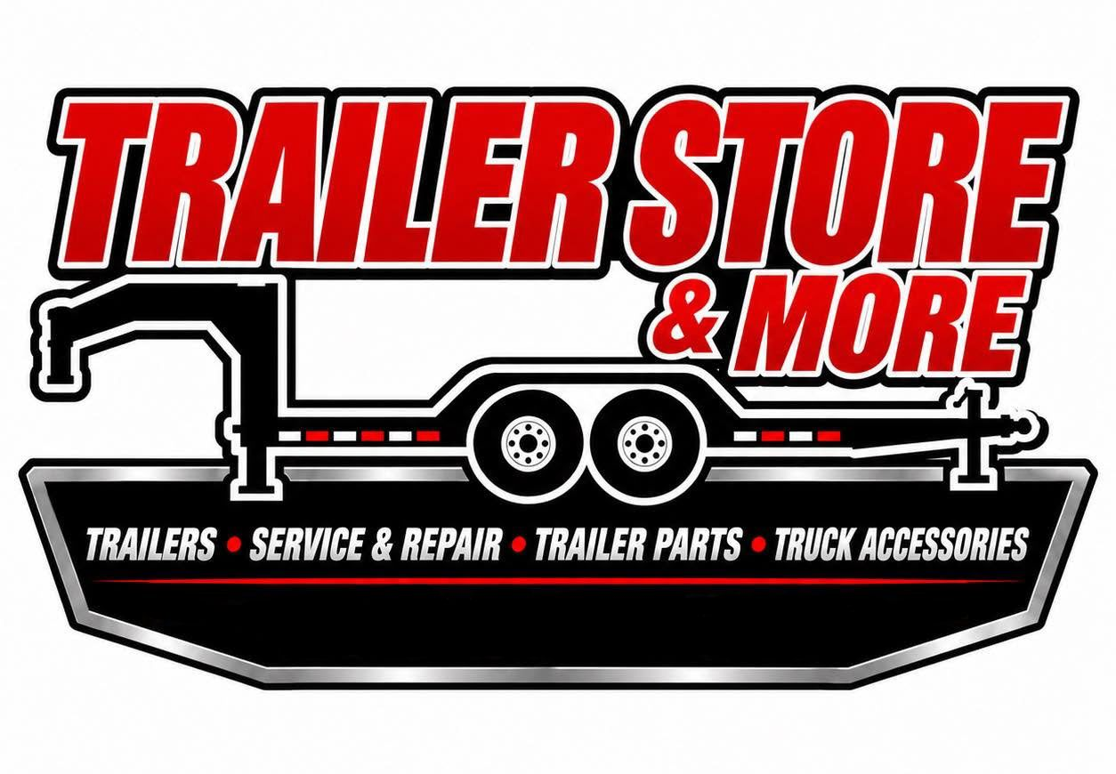 Trailer Store & More logo with black, white, and red trailer graphic and service text below