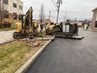 A group of construction workers are working on a road.