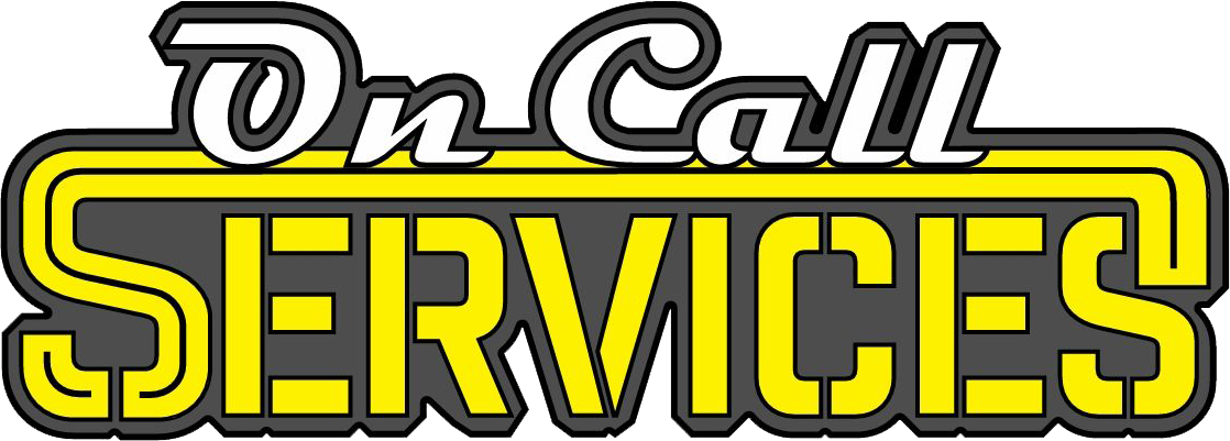 On Call Services logo in black, white, and yellow stylized text