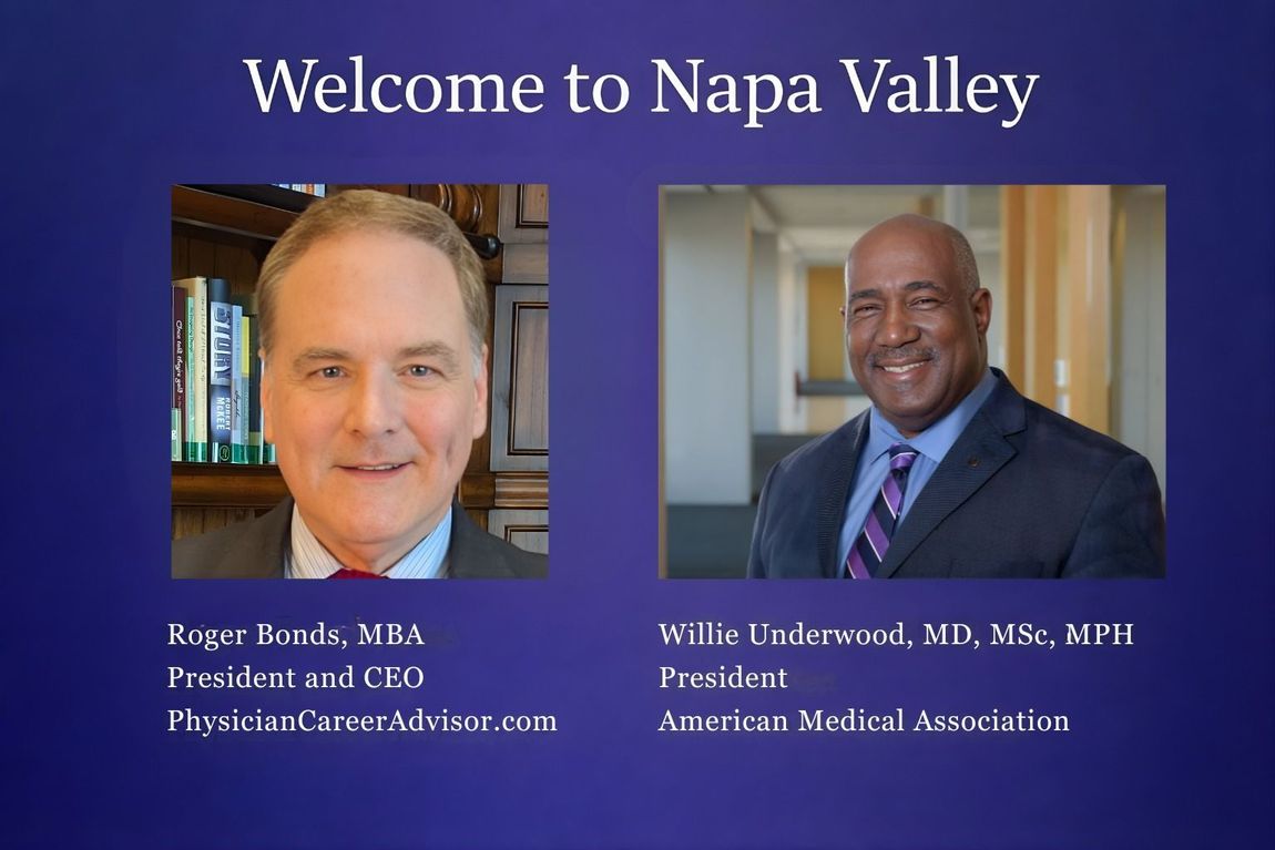 Welcome to Napa Valley slide with two speaker headshots and names on a blue background