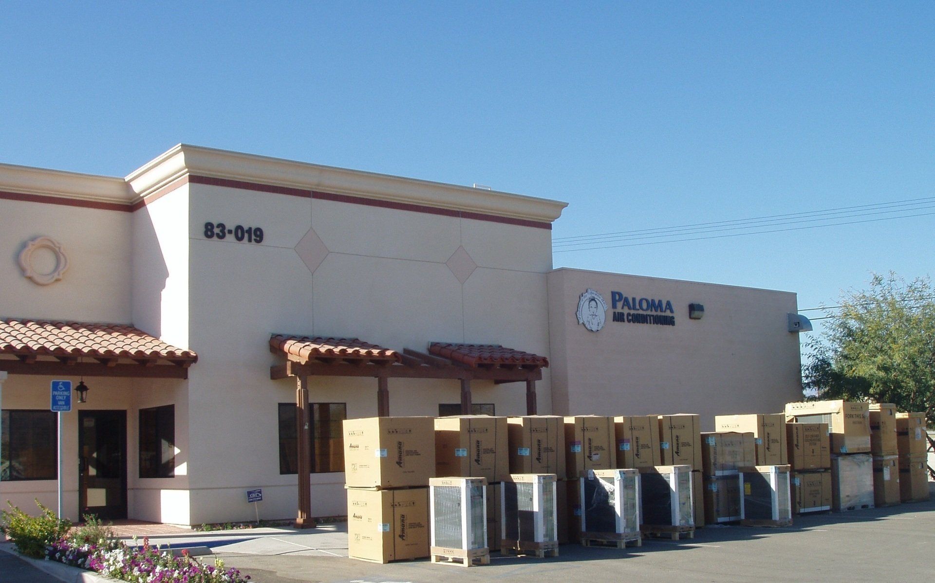 Boxes and packages outside Paloma Air Conditioning building