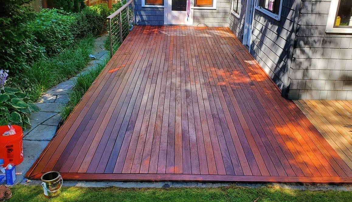 Freshly stained deck in Ankeny, Iowa.
