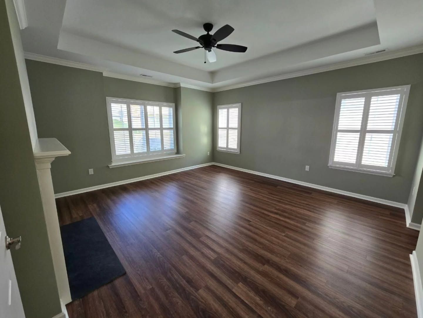 Interior painted living room green in Johnston, Iowa.