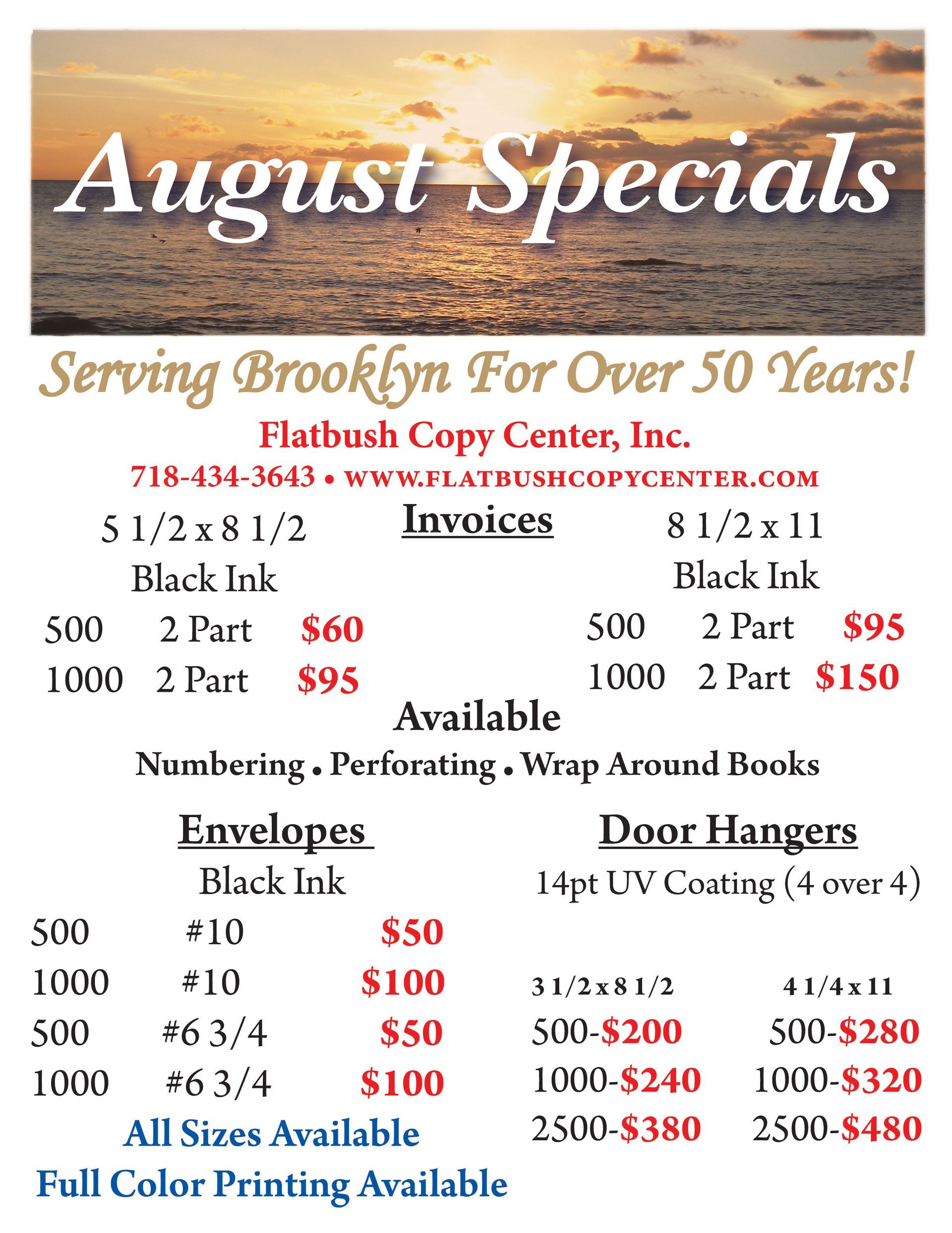 August Specials! August Specials!