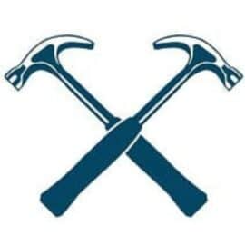 Two blue crossed hammers.