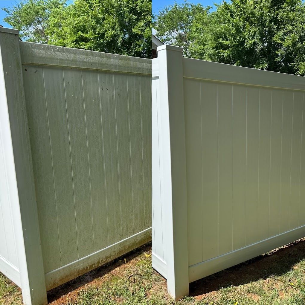 before and after fence cleaning