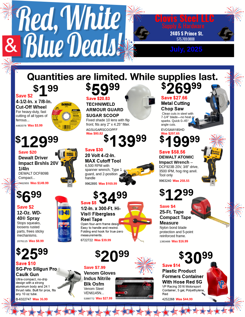 Clovis Steel LLC- Monthly Specials July 2025