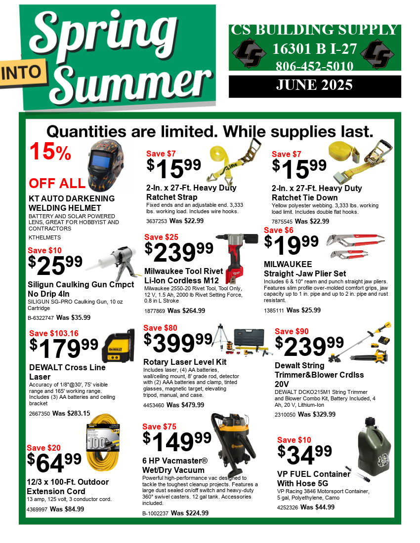 CS Building Supply - Monthly Specials June 2025