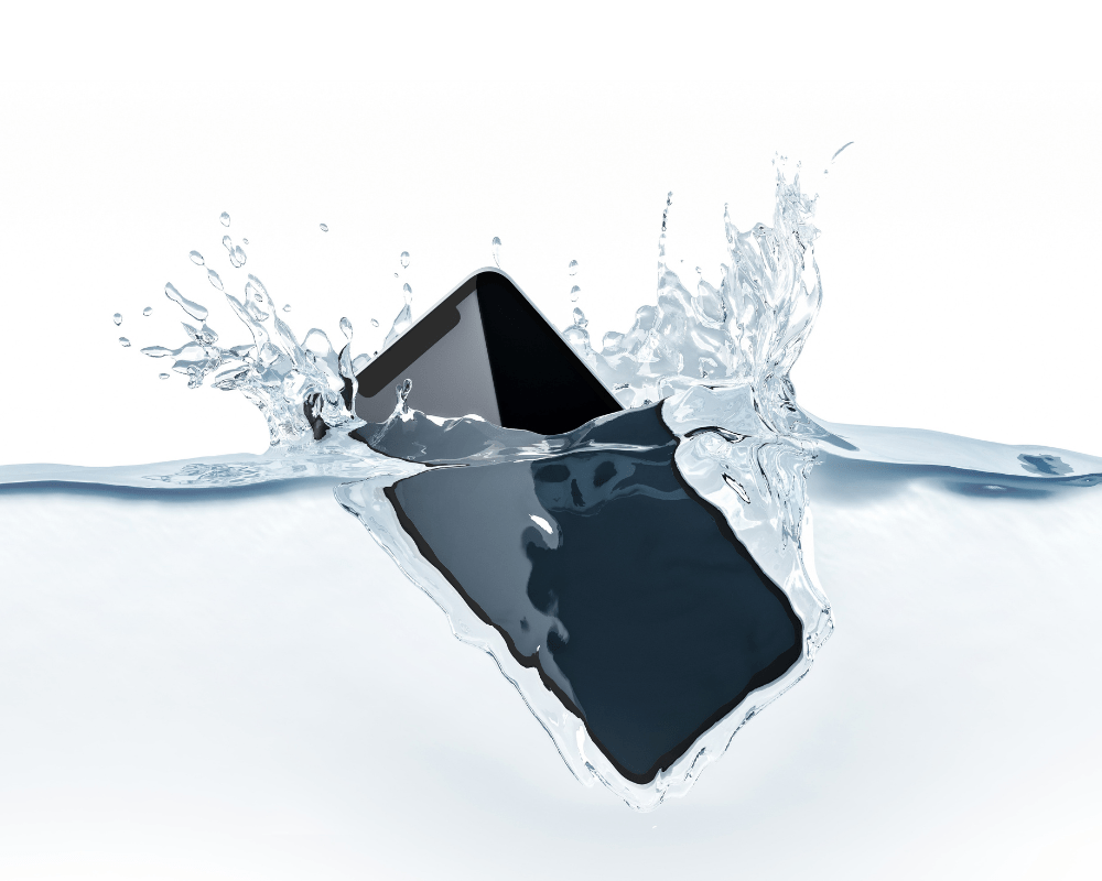 iphone submerged in large amount of water displaying water damage in electronics