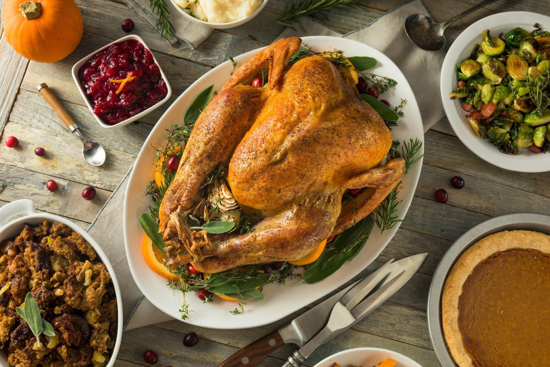 thanksgiving dinner on table after following thanksgiving fire safety tips