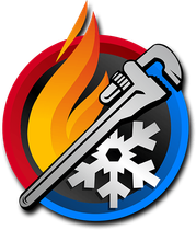 A wrench with a snowflake and a fire in the background