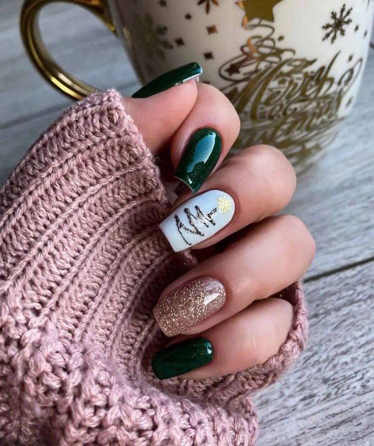 green and white nail art design