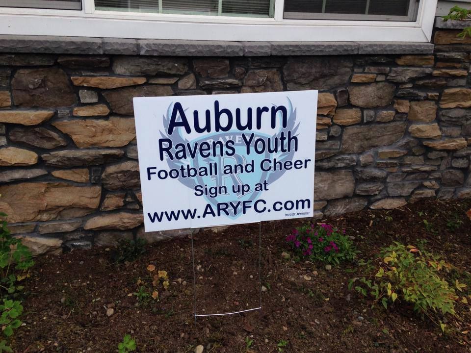 Sign for Auburn Ravens Youth Football and Cheer; encourages sign-ups at ARYFC.com.