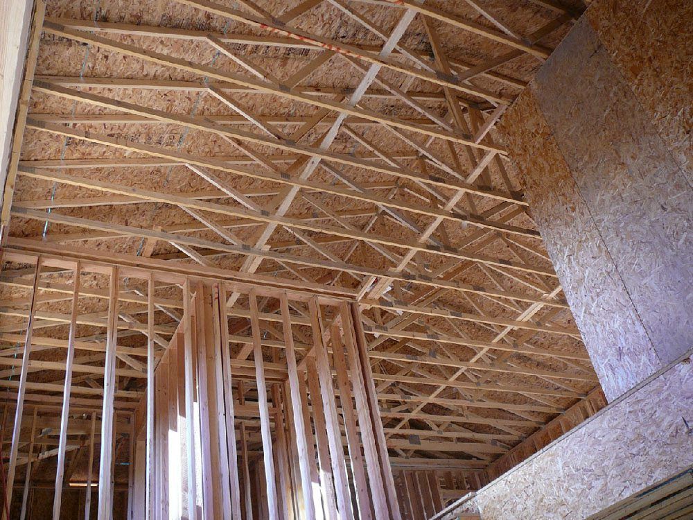 Looking up at the ceiling of a house under construction