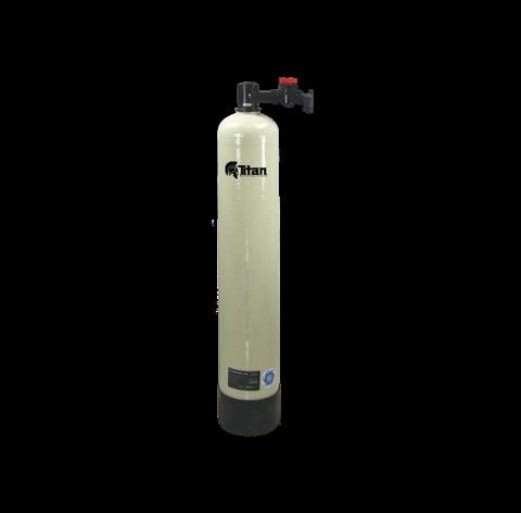Water filtration system against a black background.