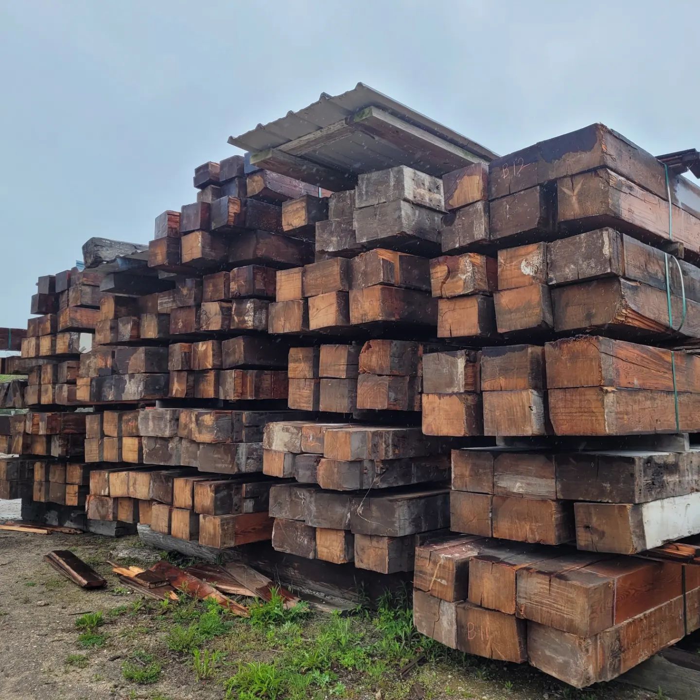 A pile of wooden blocks stacked on top of each other