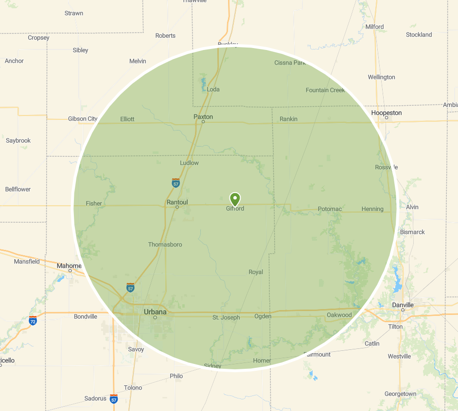 A map showing a green circle centered on Ashland, Nebraska, encompassing parts of surrounding states.