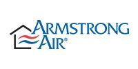 Armstrong Air logo with blue text and a red-and-blue house roof icon