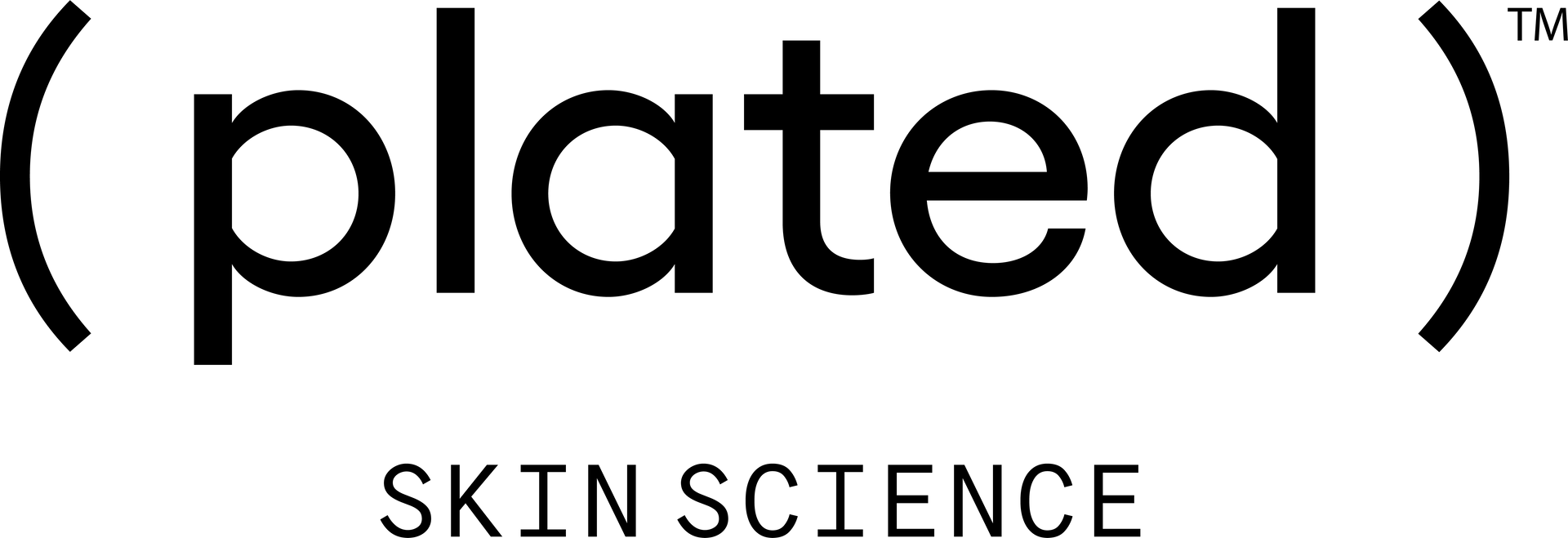 Logo for Plated Skin Science, with text