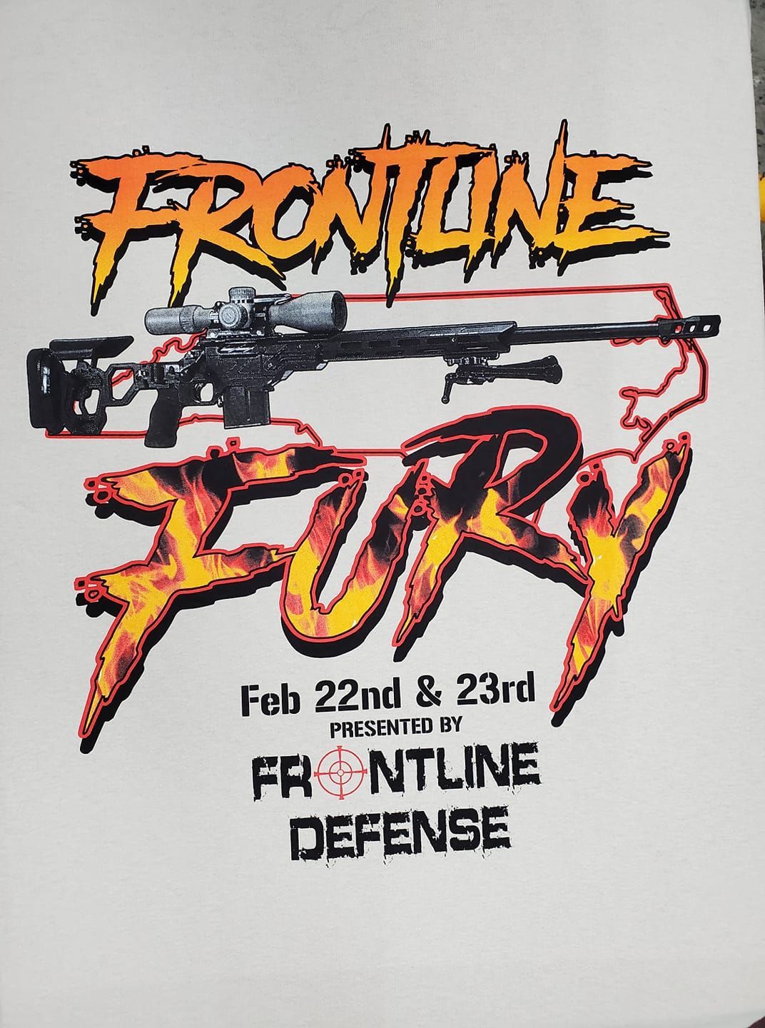 A poster for frontline fury on feb 22nd and 23rd