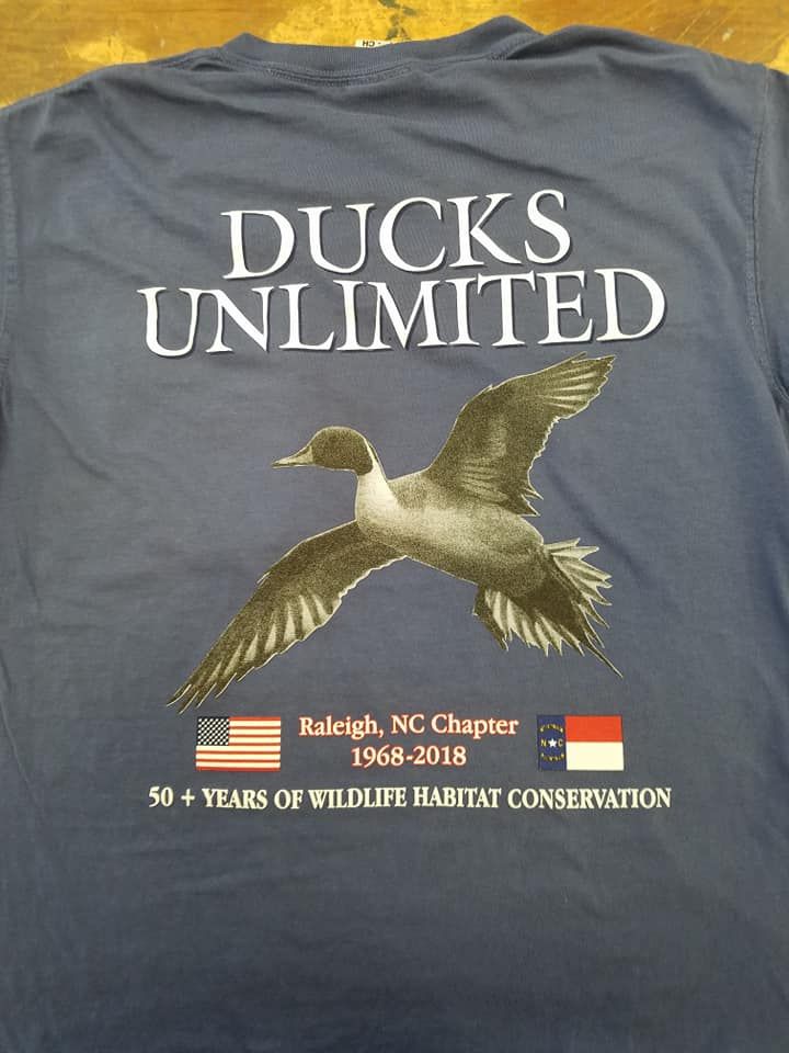 The back of a t-shirt that says ducks unlimited