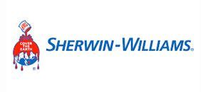 The Sherwin-Williams logo, featuring a red paint can pouring red paint over a blue globe, with the brand name to the right.