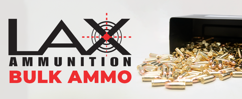 A box of lax ammunition bulk ammo next to a pile of ammunition.