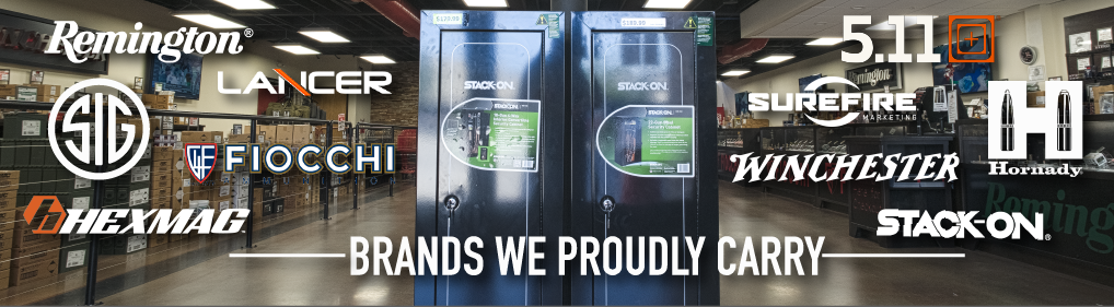 A picture of a store with a banner that says brands we proudly carry