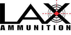 A logo for lax ammunition with a target in the middle.