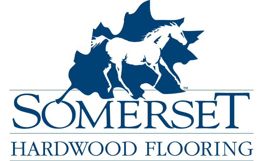 A blue and white logo for somerset hardwood flooring