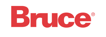 The bruce logo is red and white on a white background.