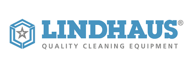 The lindhaus quality cleaning equipment logo is blue and white.