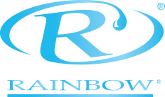A blue and white logo for rainbow on a white background
