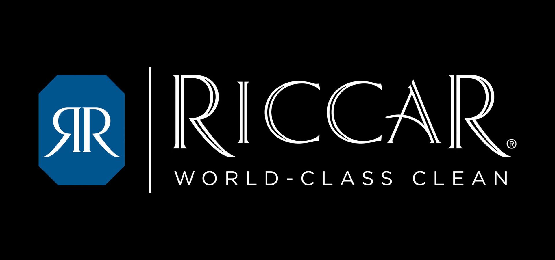 Riccar world class clean logo on a black background