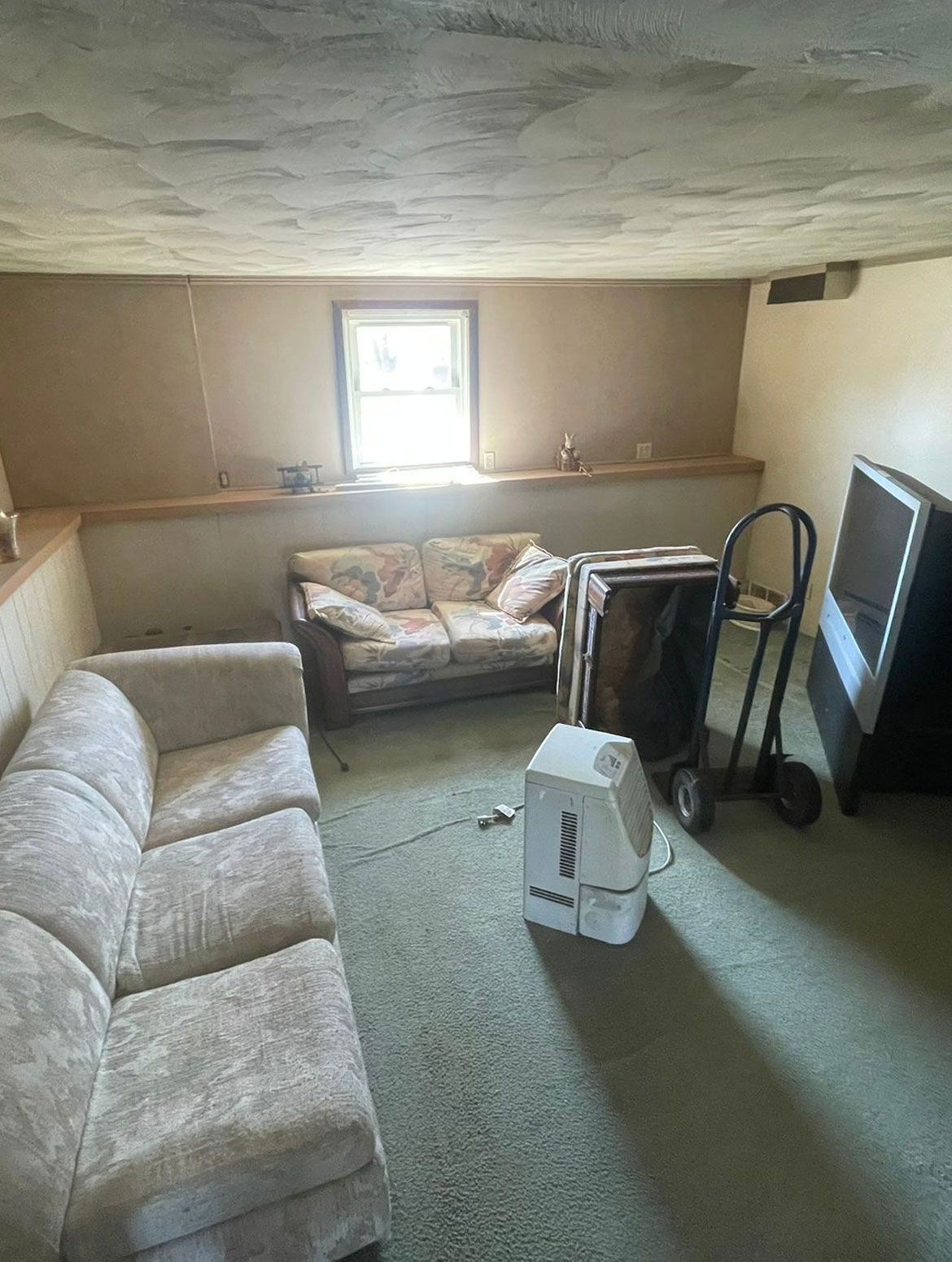 A living room with a couch and a television.