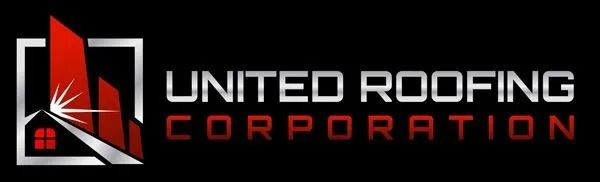 Logo for United Roofing Corporation with a red and silver design on a black background.