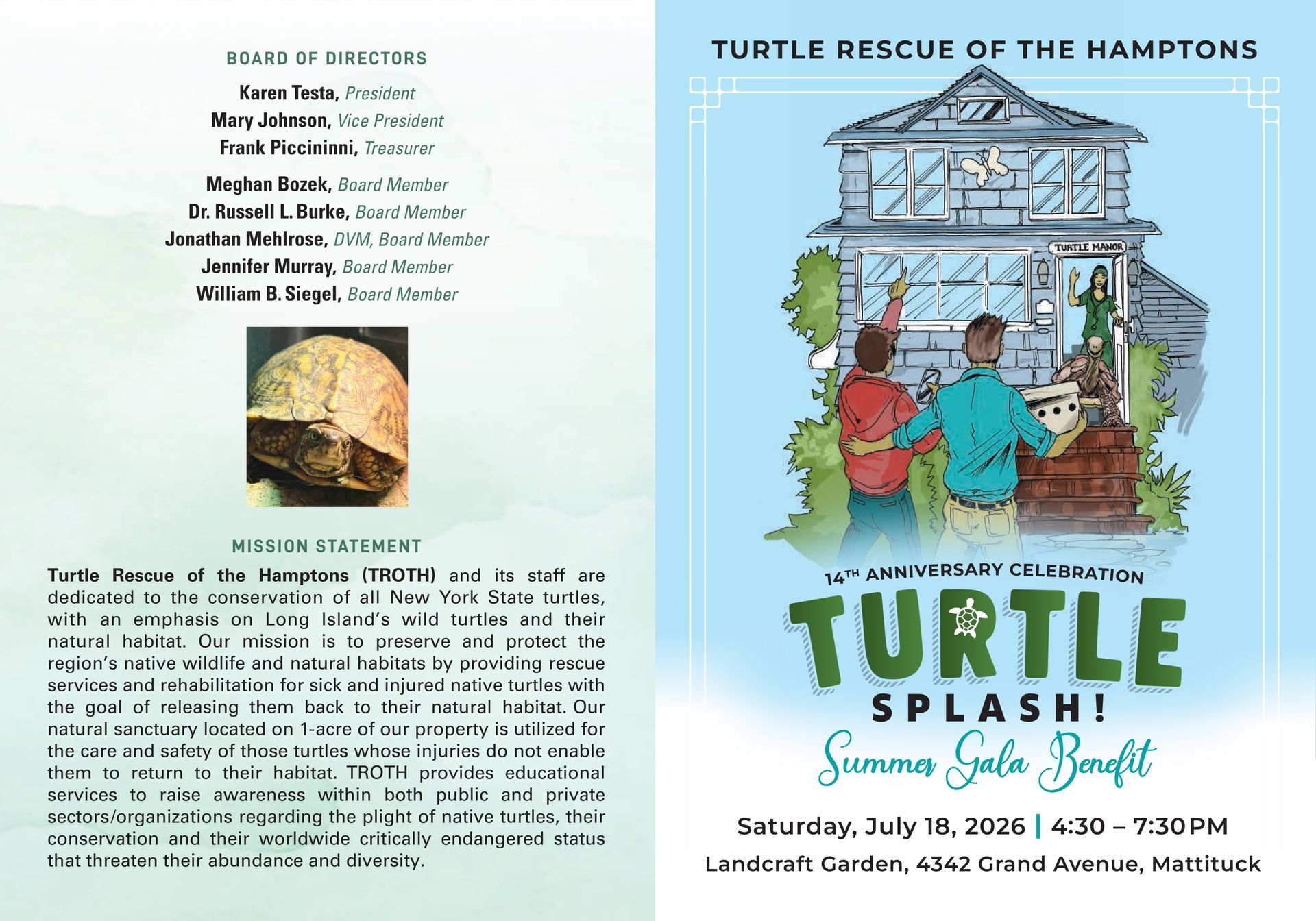 Sponsorship form for Turtle Rescue of the Hamptons 14th Anniversary Turtle Splash! Summer Gala benefit. 