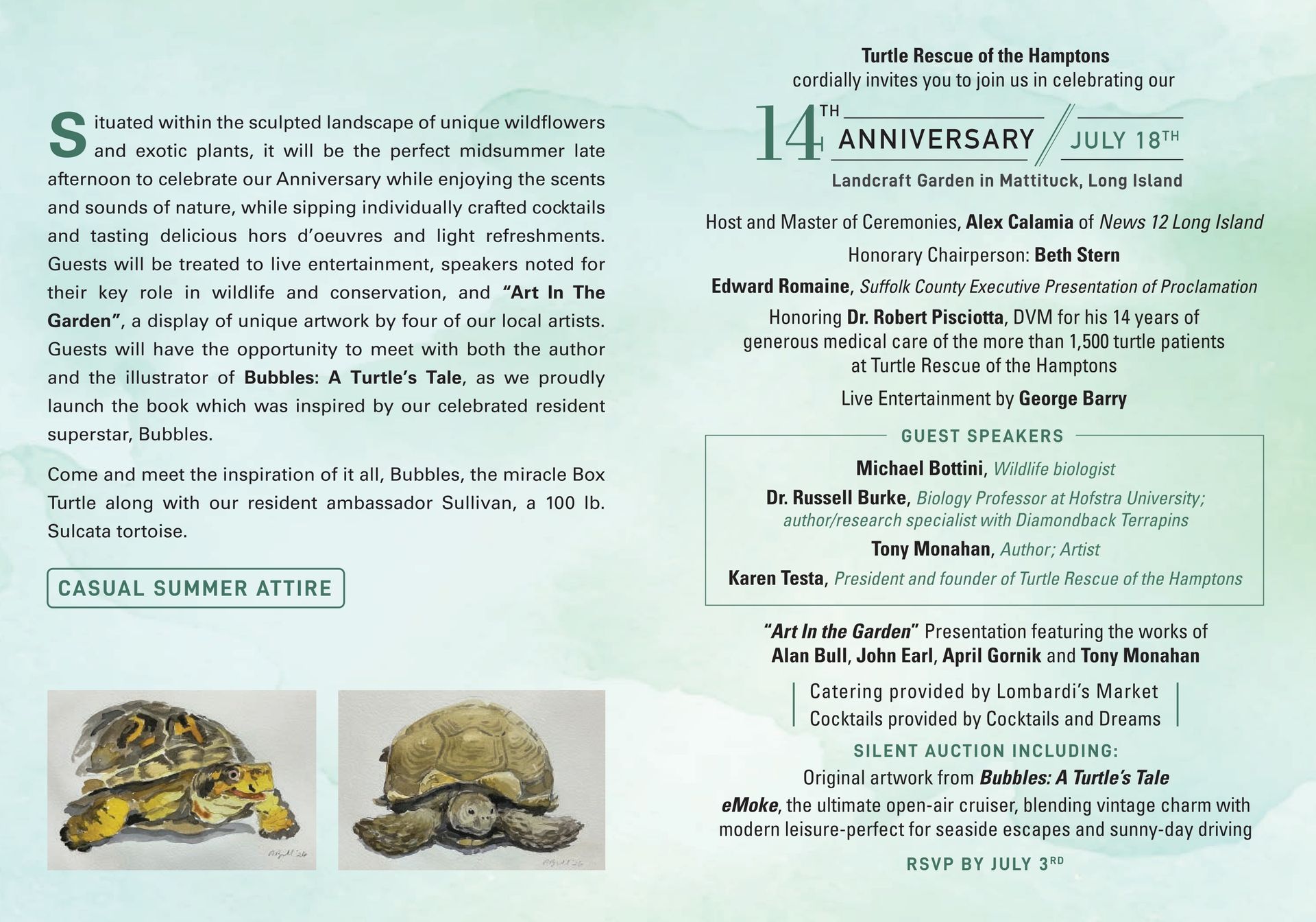 Sponsorship form for Turtle Rescue of the Hamptons 14th Anniversary Turtle Splash! Summer Gala benefit. 