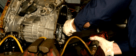 A transmission being repaired