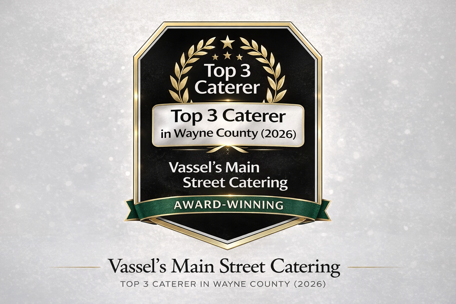 An award for Vassel's Main Street Catering, named a Top 3 Caterer in Wayne County 2026.