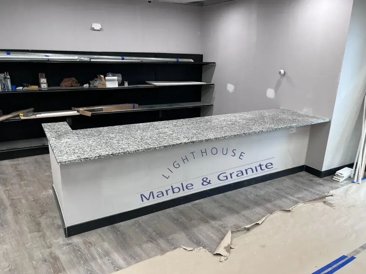 A granite countertop with 